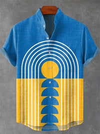 Men's Short Sleeve Shirt High Quality Vintage Ethnic Style Floral Geometric Striped Neckline Art Print Casual Linen Shirt