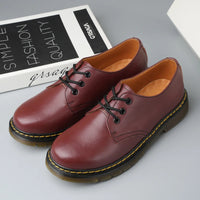 Leather  Boots ex Low Top 3 Hole Briti Sle round Toe Versatile Couple oes Casual Wear for Men And Women