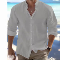 Men's Linen Button-down Shirt for Men Summer Beach Shirt Long Sleeves Plain Stand-up Collar, Spring/summer Casual Everyday Wear