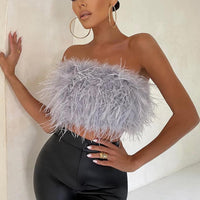 Sexy y2k Plush Lady Camisole Sexy Prom Tub Top Party Crop Top Sexy Fluffy Corset Crop Tops Vest