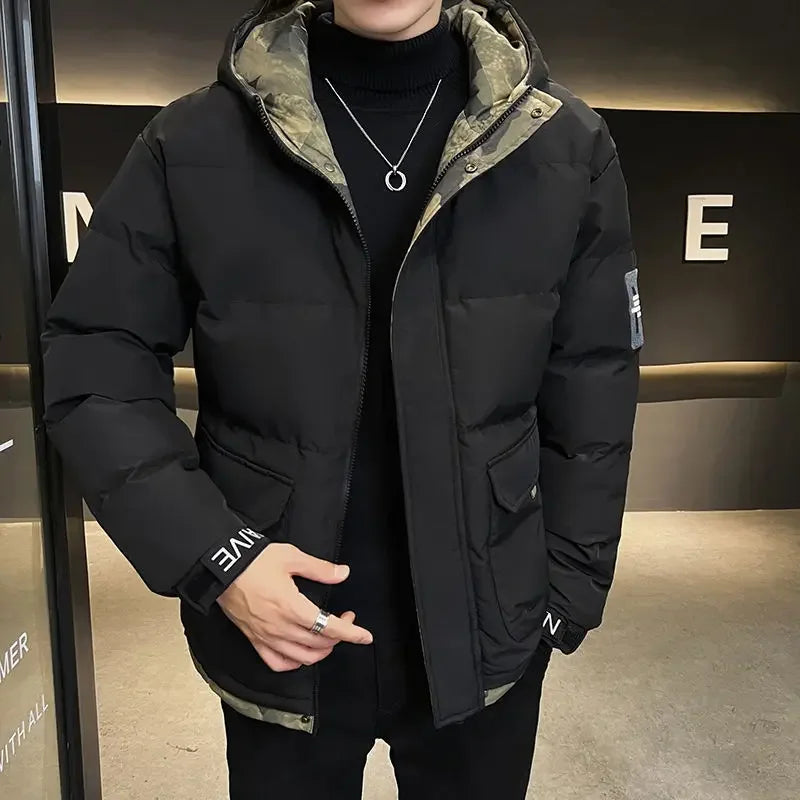 Down Jackets For Men Hooded Parkas Winter Models Man Padded Coat Offers Trend Unique Padding Korean 2024 Quilted Clothes Sale