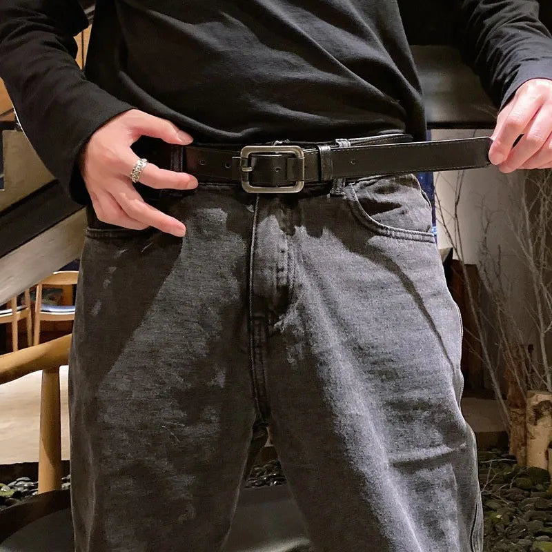 Belt for Men Students Simple Jeans Belt Personality Belt Outdoor Leisure Belt The Length is 100CM Cintura Jeans (Black,100cm/39.