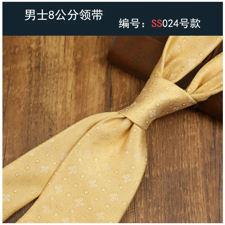 2024 New Brown Polyester Jacquard Men's Neckties 8CM Striped Dots Plaid Business Formal Neck Ties Wedding Party Suit Cravat Gift