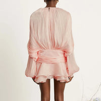 Dresses For Woman French Vestidos Elegant Puff Sleeve Dress Fashionable Loose Lace-up Solid Color Leace-up Simple Style Trendy