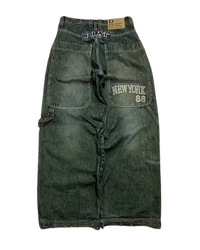 vintage style printing black baggy jeans harajuku trend men women hip hop fashion casual Joker couple Wide-leg pants streetwear