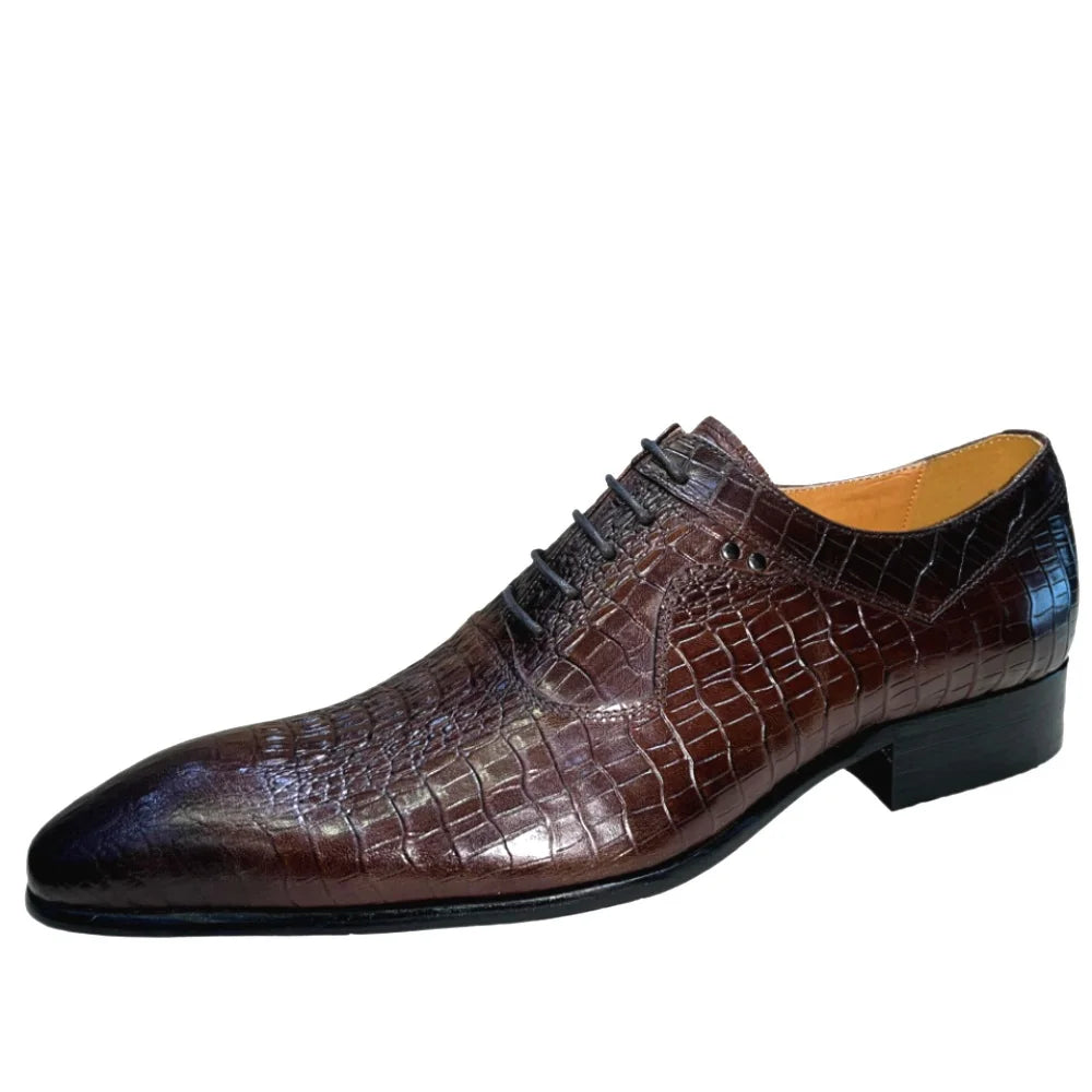 Italian Luxury Men's Pointed Toe Oxford Shoes Black Coffee Leather Lace-Up Dress Shoes for Wedding Office Business Formal Wear