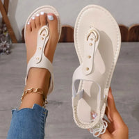Thong Sandals for Women 2025 Summer Simple Fashionable Flats Elastic Band Outdoor Beach Shoes Casual Ladies Rome Sandals