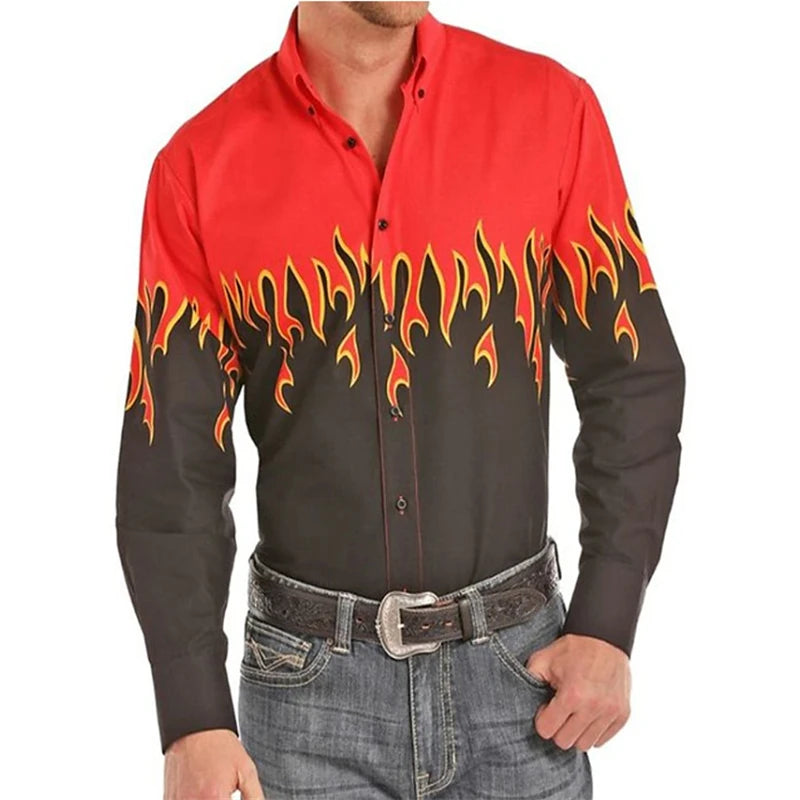 Men's shirt pattern shirt 3D printed shirt outdoor street long sleeved V-neck clothing fashion designer casual and comfortable