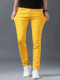 Washed Fashion Yellow Jeans Men Casual Business Cotton Elastic Slim Fit Skinny Trousers New Male Clothing Classic Denim Pants