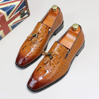 Men's Formal Leather Shoes Round -headed Tassel Genuine Leather Men's Shoes Comfortable Handmade Loafer Shoes Men Wedding Shoes