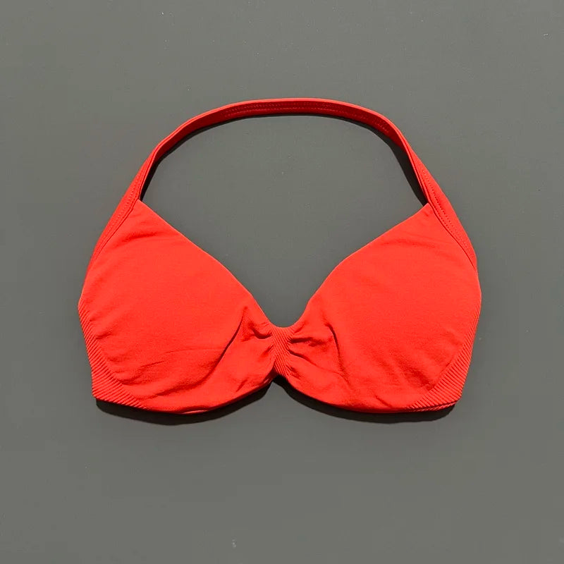 Sports Strappy Bra Yoga Underwear Women Gym Top Running Exercise Backless Bra High Support Active Wear Fitness Workout Halter