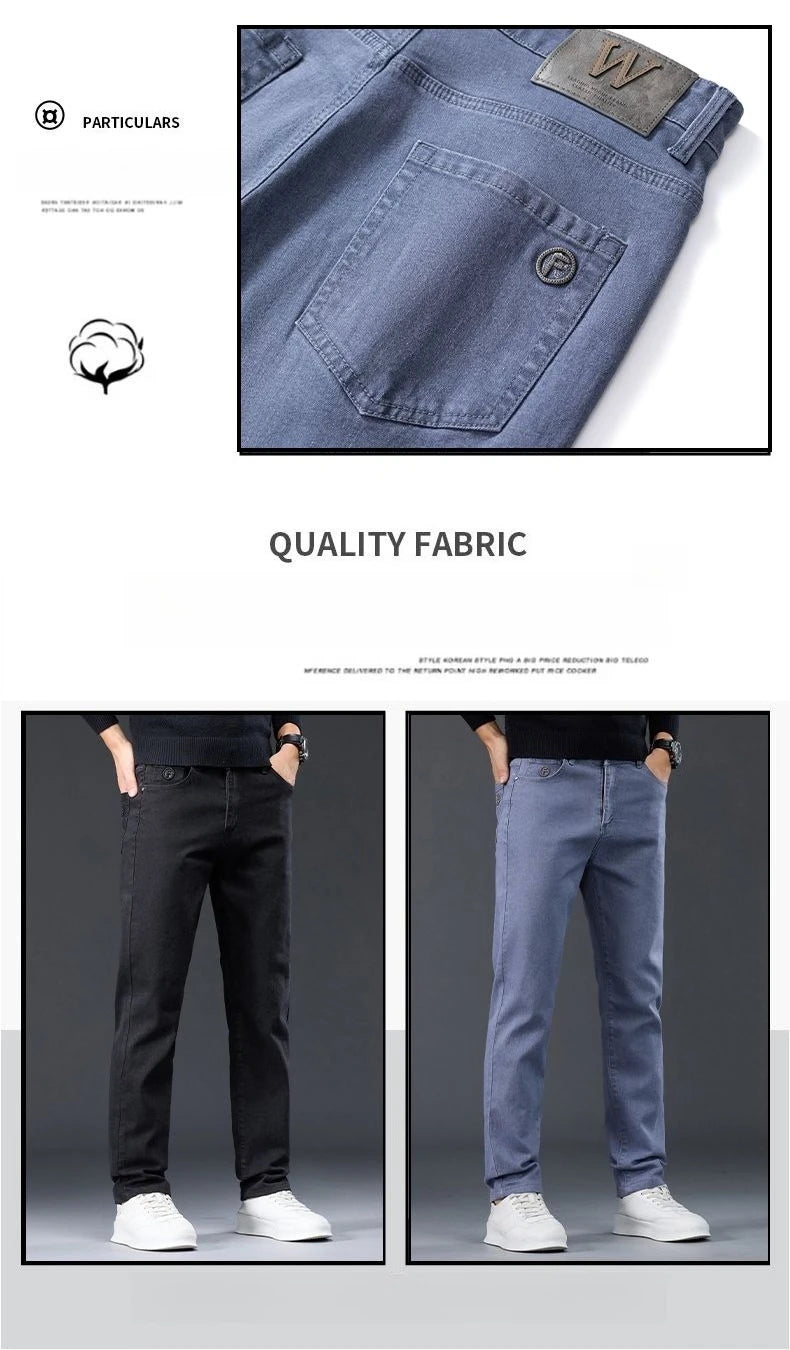 Male Brand Jeans Clothing Light Luxury Stretch Looes Fit Pants Comfortable Soft Business Fashion Straight Casual Denim Trousers