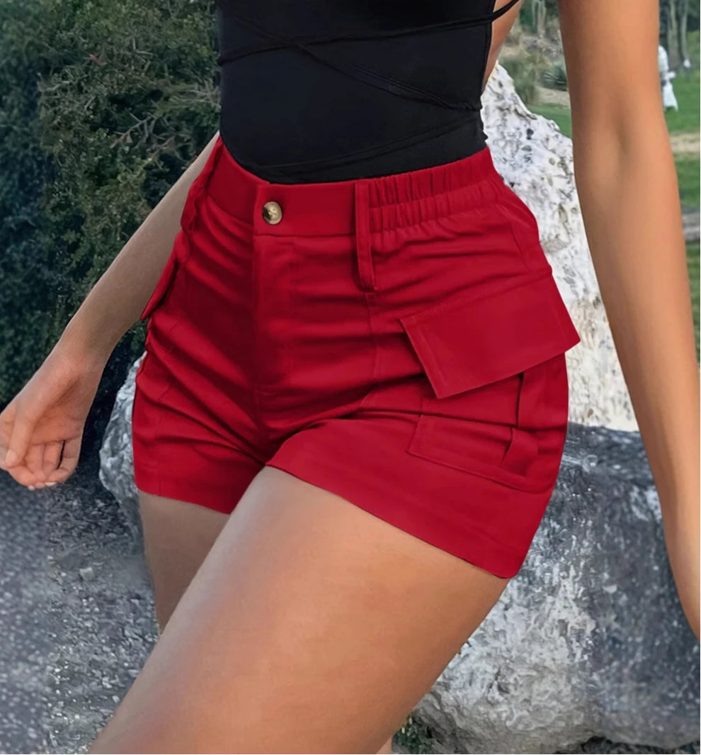 2025 Spring Casual Women's Short Pants High Waist Button Streetwear Y2K Short Pocket Cargo Shorts