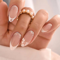 24Pcs Oval Head False Nails Pink Almond Artificial Fake Nails With Glue Full Cover Nail Tips Press On