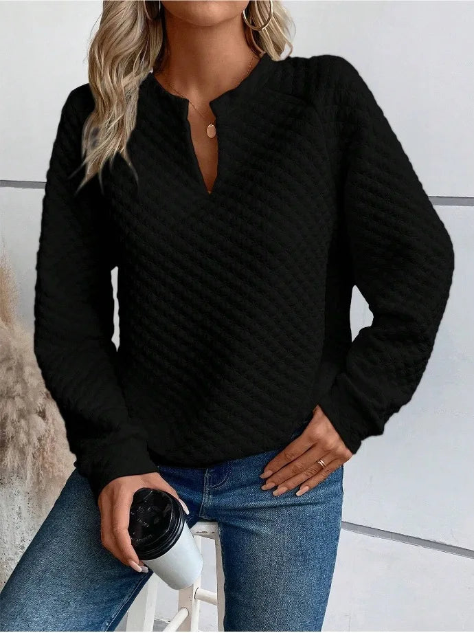 Women Sweatshirt 2025 Spring Autumn Latest Fashion Solid Color Deep V-Neck Pullover Long Sleeved Casual Hoodie Loose Sporty Top