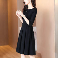 Elegant O-Neck Solid Color Spliced Loose Folds Mini Dress Women's Clothing 2023 Autumn New Oversized Office Lady Princess Dress