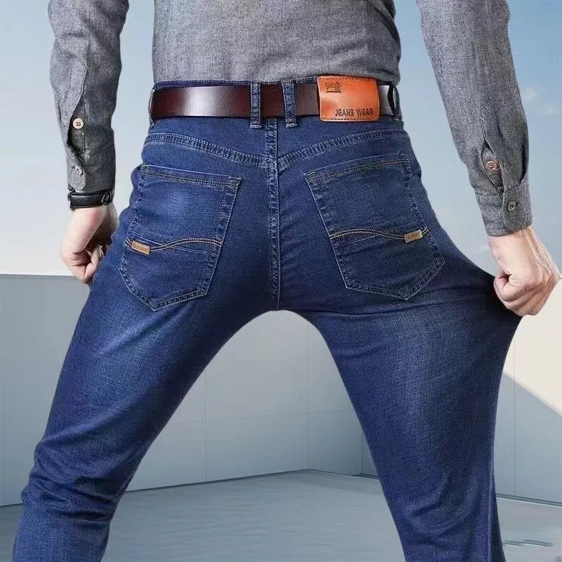 2023 Men NEW Men's Fashion Business Jeans Classic Style Casual Stretch Slim Jean Pants Male Brand Denim Trousers Black Blue Mens
