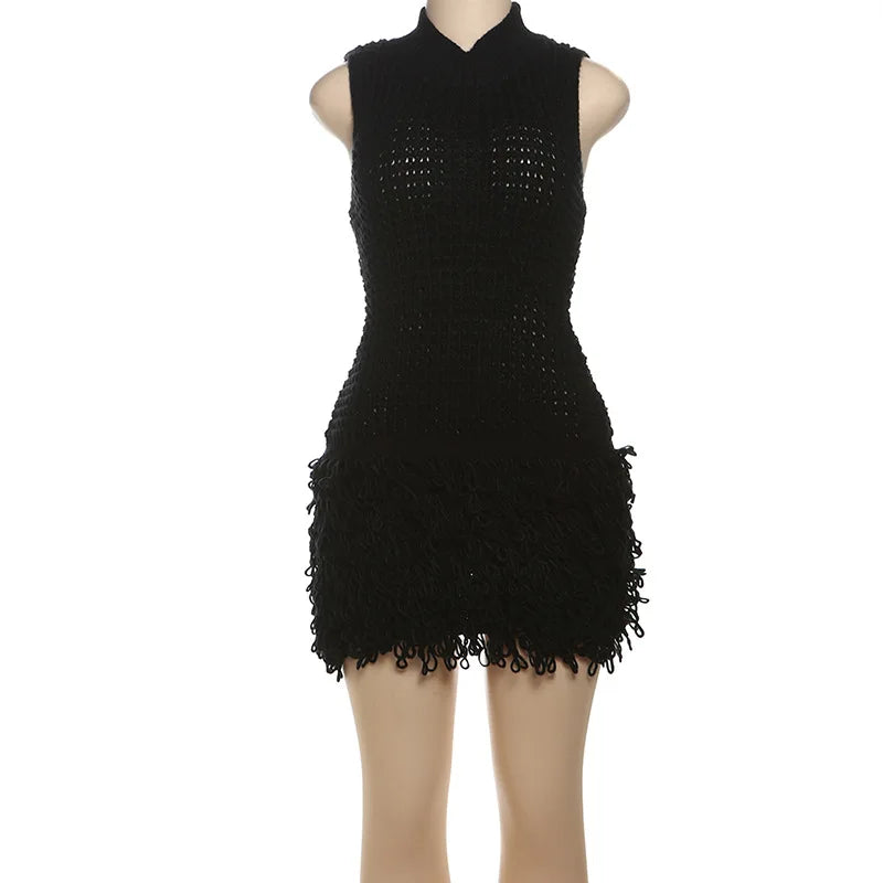 Ruffles Knitted Strapless Mini Dress Women Sexy Lace Up Bandage Backless Stretch Crochet Bodycon Club Party Dresses Vesitdos