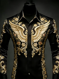 New 10 color men's long sleeved lapel shirt with fashionable 3D floral print and wing pattern long sleeved shirt