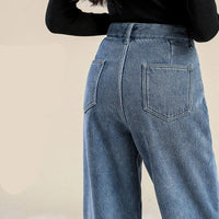 Plus Velvet Denim Pants for Women Autumn Winter New Thickened Baggy Straight Jeans Ladies Casual Versatile Wide Leg Trousers