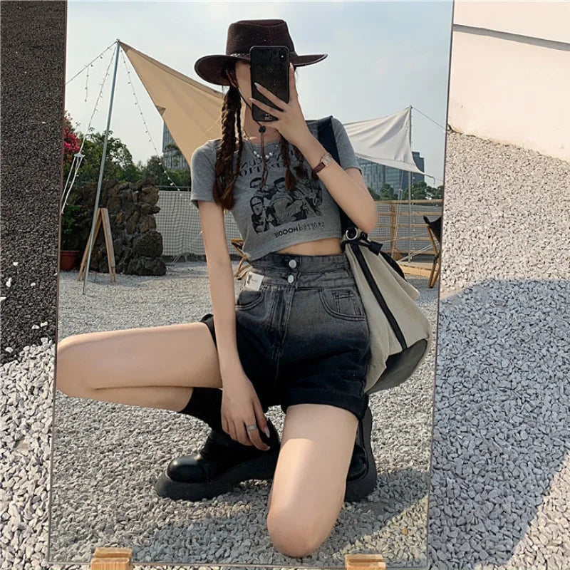 Ripped Denim Womens Shorts High Waist Wide Short Pants for Women To Wear Y2k Harajuku Elegant Design Fashion Jeans Trend 2025 XL