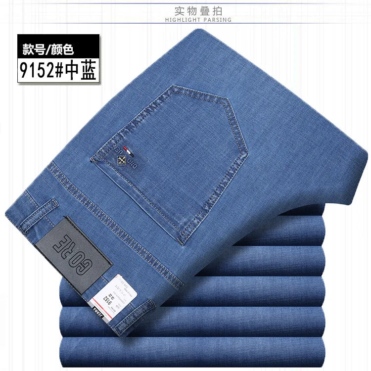 Summer Thin Denim Jeans For Men Straight Loose Stretch Casual Pants Men Blue Black Gray Trousers Mens Jean Clothing Size 40 42