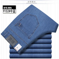 Summer Thin Denim Jeans For Men Straight Loose Stretch Casual Pants Men Blue Black Gray Trousers Mens Jean Clothing Size 40 42