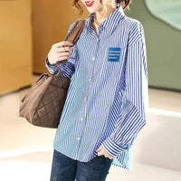 Button Up Female Tops Crop Striped Women's Shirt And Blouse Vintage Xxl Premium Promotion Fashion 2025 Elegant Youth Offer