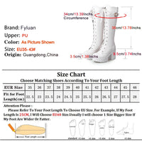 2025 Sexy White Women Knight Boots Coarse Heels Round Toe Knee High Boots Lace Up Multi-belt Buckle High Heeled Boots Size 35-43