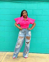 Jeans Women Long Pants Elegant Splice Denim Pant Slim Fit Sexy Hole High Waist Button Pocket Straight Trousers Summer 2024