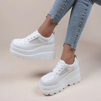 2022 NEW White Wedge Sneakers Shoes Platform Breathable Hollow Shoes Chunky Platform Heel Pumps Shoes Women Heels