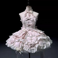 Lovely Kawaii Slash Neck Slim Lolita Dress Women Sweet Design Bow Off Shoulder Sling Dresses Elegant Cute Pretty New Clothing