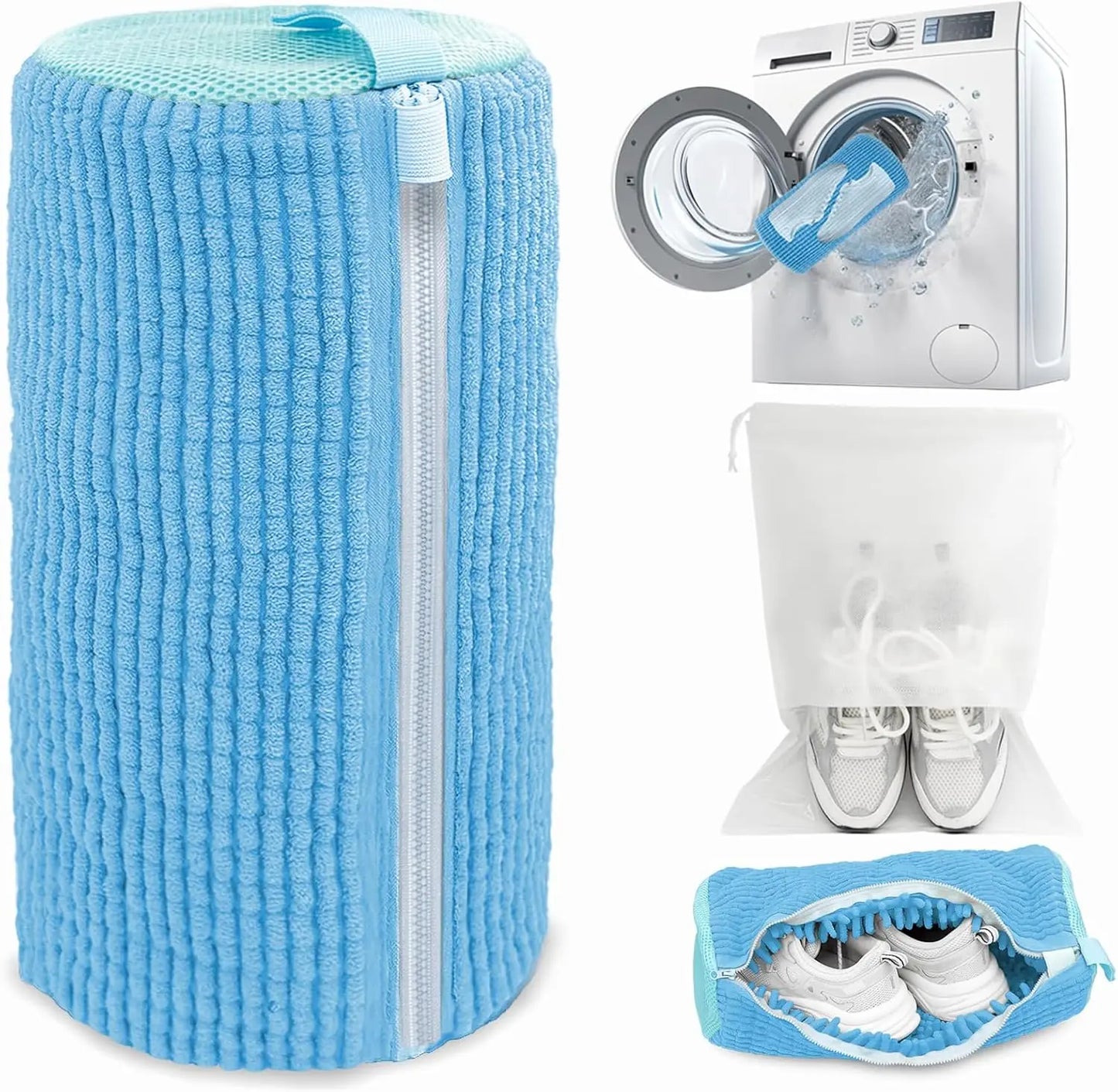 Machine Washable Shoe Washing & Drying Bag with Soft Fiber - Durable Polyester Laundry Protector for Shoes Adjustable Strap