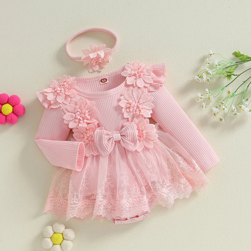 Little Princess Birthday Party Dress Embroidery Flower Lace Tutu Romper Dress Infant Baby Girl Clothes Outfits