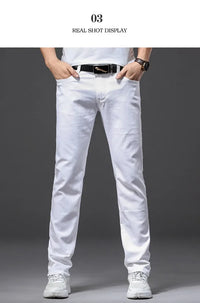 Men Slim White Jeans New Elasticity Fashion Casual Classic Soft Business Brand Trousers Male Clothing Stretch Pants