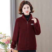 Winter Mother's Attire New Jacket Middle-Aged And Elderly Women's Fleece-Lined Woolen Sweatshirt Warm  Stand Collar Top