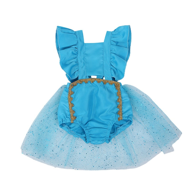 Baby Girls Bodysuit Dress Princess Blue Costume Backless Sleeveless Halloween Party Suit