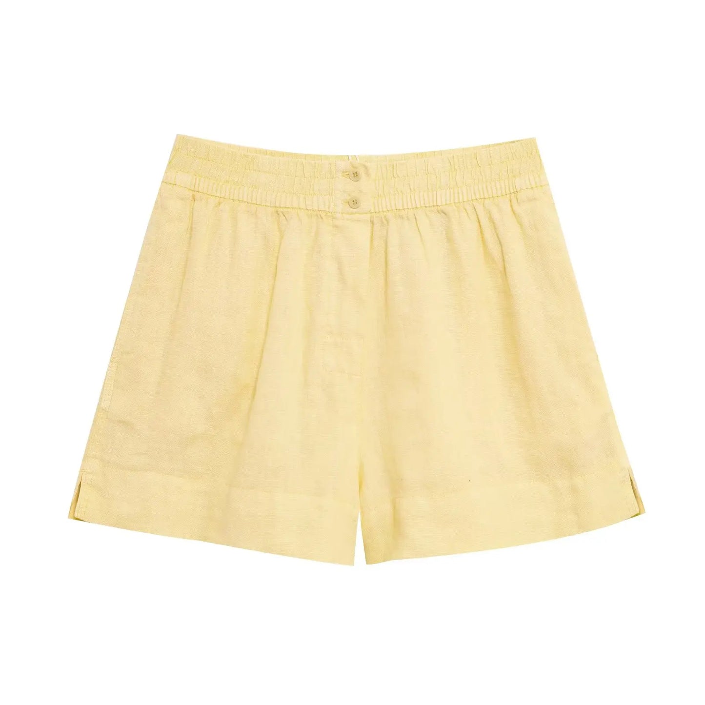 HH 2025 Casual Women Linen Shirt Shorts Sets Summer Lapel Single-Breasted Long Sleeves Shirt Top+Elastic Waist Pocket Shorts