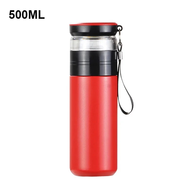 Insulated Cup with Filter Stainless Steel Tea Bottle Tea Infuser Vacuum Cup with Glass Infuser Separates Tea and Water 500ML