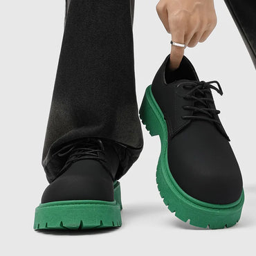 Men's Designer Derby Shoes Platform Sole Two-Tone Color Round Toe Elevator Casual Leather Shoes Ins Fashion Footwear Sneakers