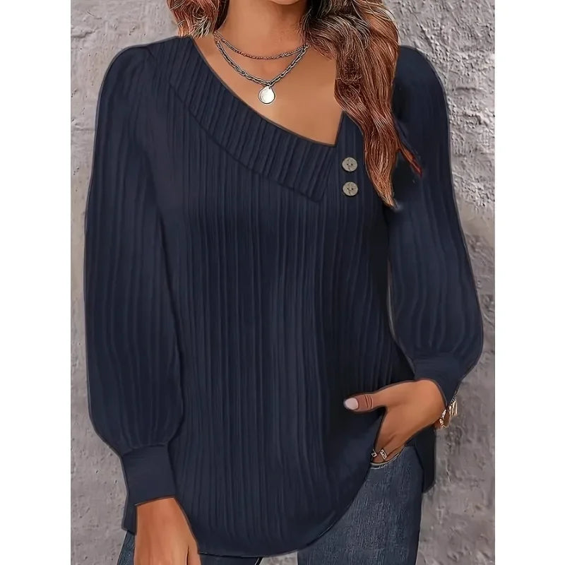 Plus Size 1XL-5XL size Women's Shirt Solid Color Diagonal Collar Long Sleeved Button Up Shirt Casual Holiday Party Shirt