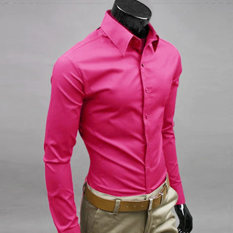 Men\'s Long Sleeve Button Up Shirts Solid Slim Fit Casual Business Formal Dress Shirt Suit for Wedding