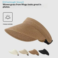 UPF50+ Wide Brim Visor Hat For Women Straw Beach Sun Visor Foldable Ponytail With UV Protection Straw Hat Beach Hats【AliS8】
