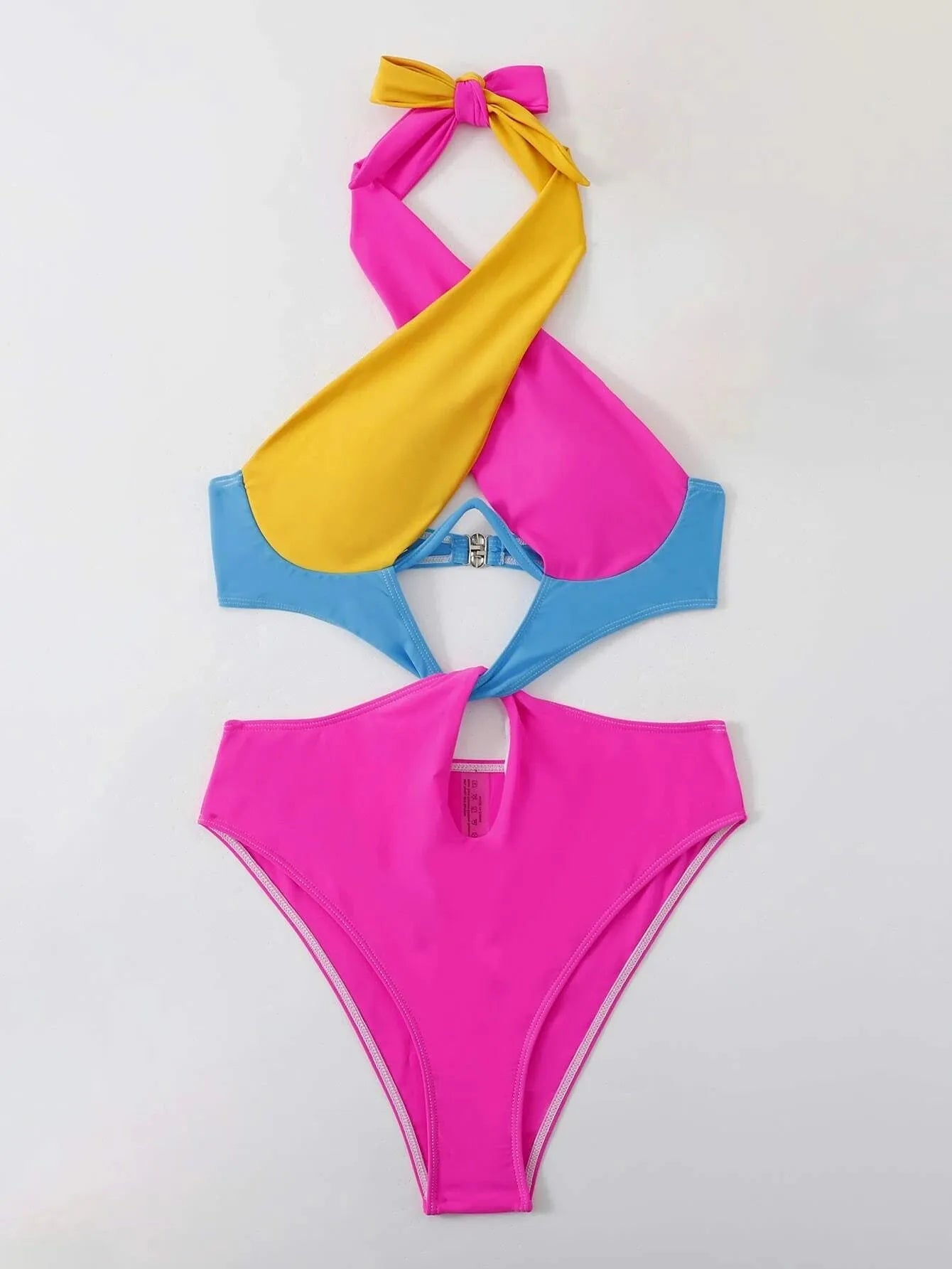 Cikini Colorblock Cut Out Tie Back Underwire One Piece Swimsuit Summer Beach Swimwear Bathing Suit For Women