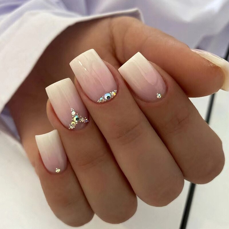 24pcs False Nails with glue flower design Long Coffin French Ballerina Fake Nails Full Cover acrylic Nail