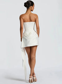 XIAOTANG Off-shoulder Strapless Sexy Mini Dress Women Elegant Sleeveless Backless High Waist Draped Ruched Club Party Dresses