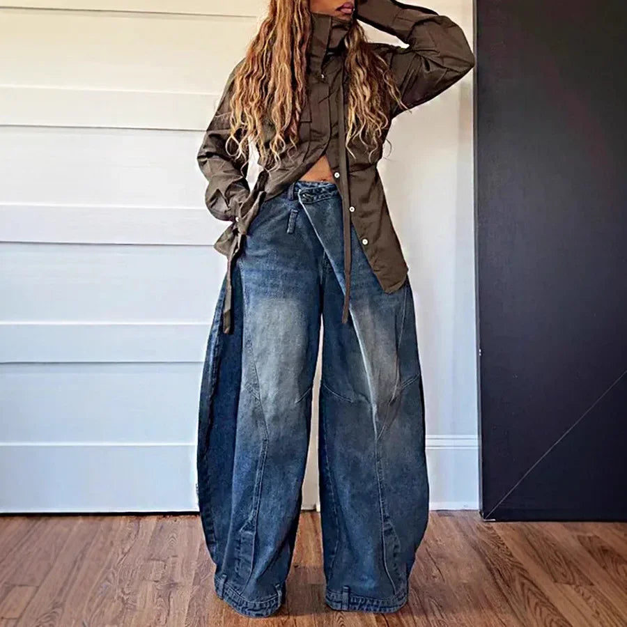 Mom Jeans Wide Leg Pants Women Vintage Denim Loose Trousers Stretch Mid Waist Washed Distressed Floor Length 2025 Streetwear