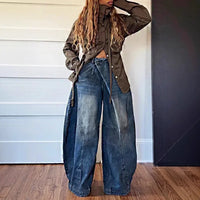Mom Jeans Wide Leg Pants Women Vintage Denim Loose Trousers Stretch Mid Waist Washed Distressed Floor Length 2025 Streetwear