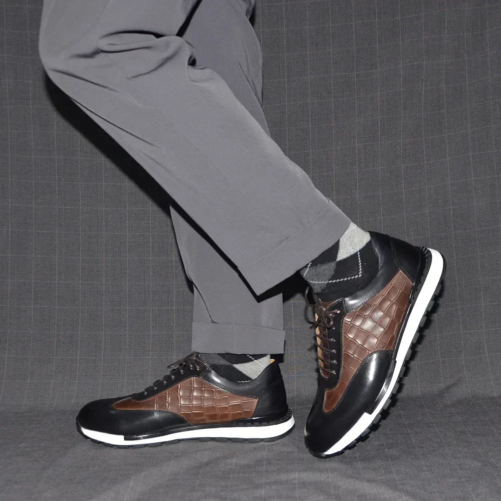 Luxury Business Casual Genuine Natural Cowhide Leather Men's Oxford Sneakers Spring Autumn Crocodile Pattern Anti-slip Footwear
