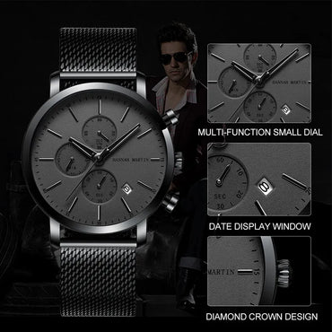 Men Watches Top Brand Fashion Multifunction Small Dial Stainless Steel Mesh Business Waterproof Wrist Watches Relogio Masculino